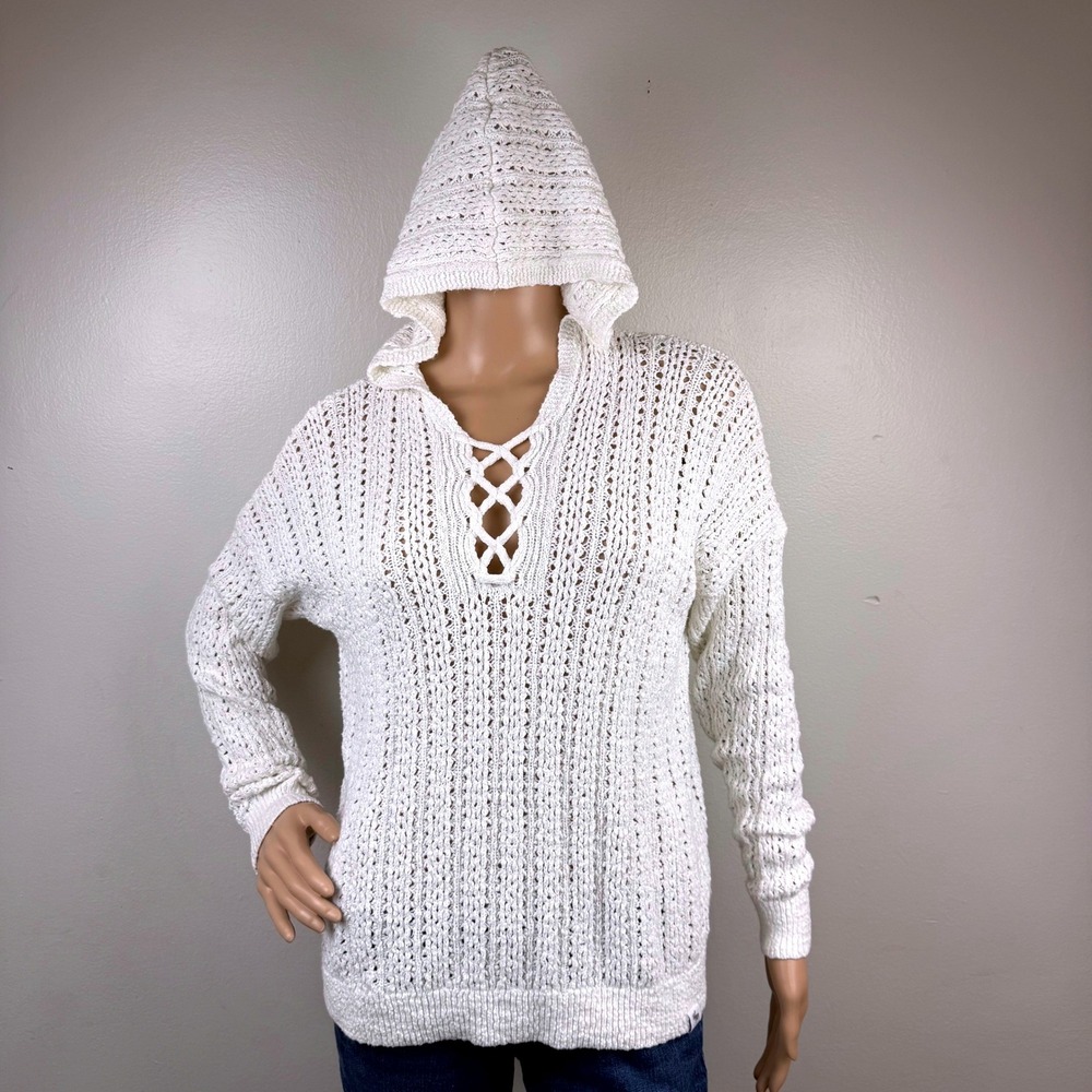 Abercrombie Kids Hooded Knit Sweater Size 15/16 Lace-Up‎ Pullover Granola
